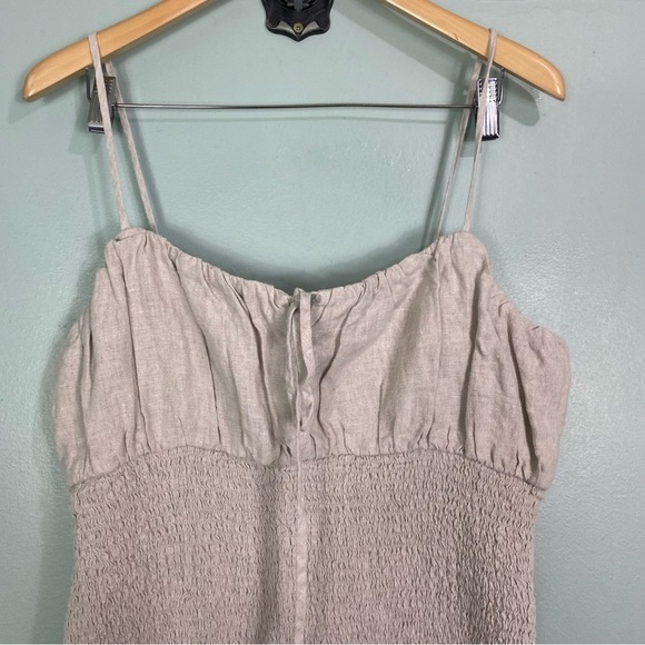 J Crew Smocked Linen Midi Dress Beige Gray BI587 Sleeveless Sz 16 - Picture 3 of 6